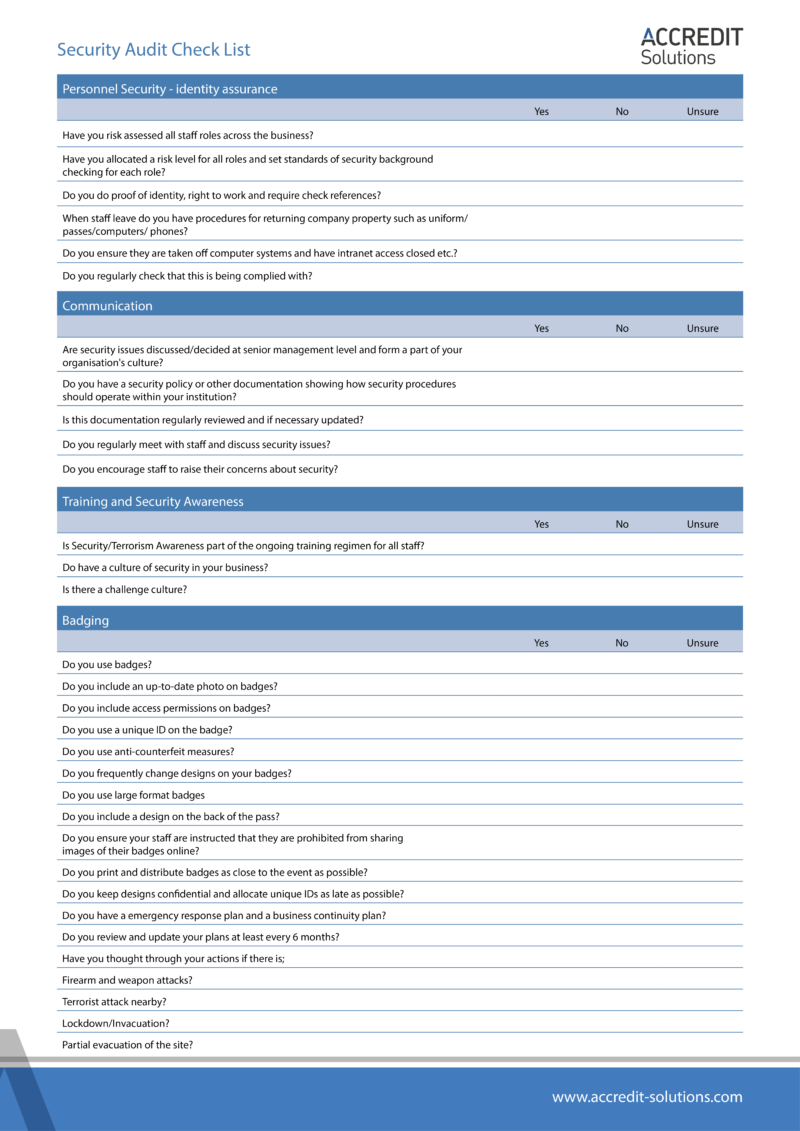 Your Security Audit Check List - Accredit Solutions